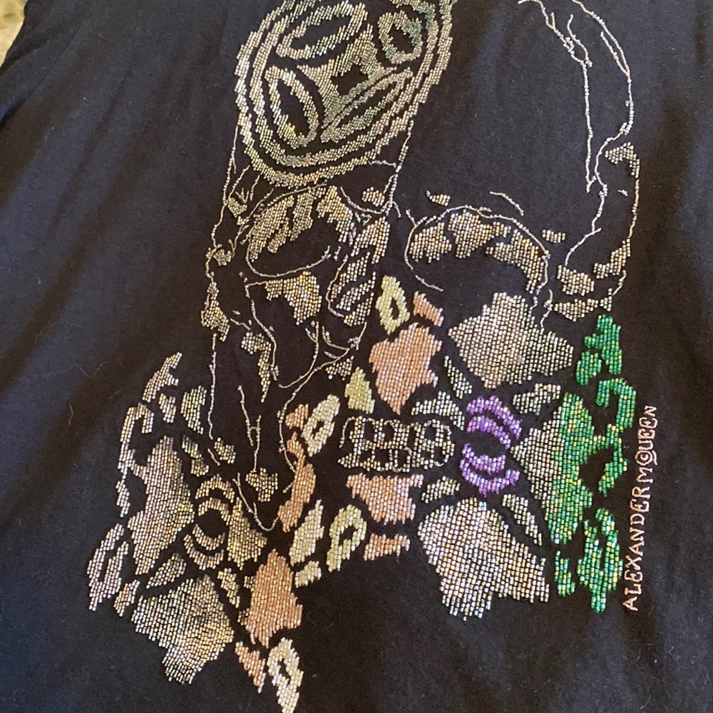 Alexander McQueen Stunning Sparkling Beaded Scull Logo Tee New With Tags - Picture 13 of 16